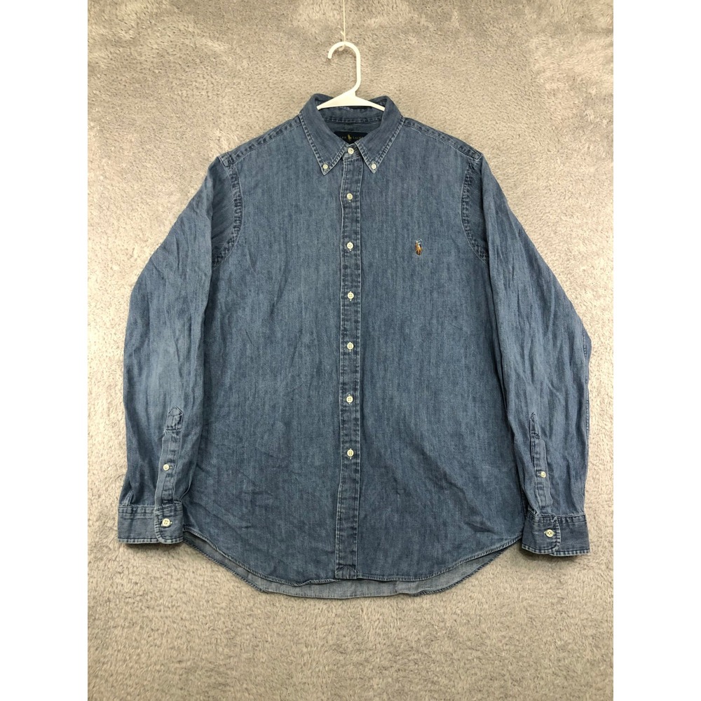Ralph Lauren Shirt Men Size L Blue Denim Button Down